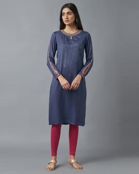 Straight Kurta with Embroidered Accent-image-43