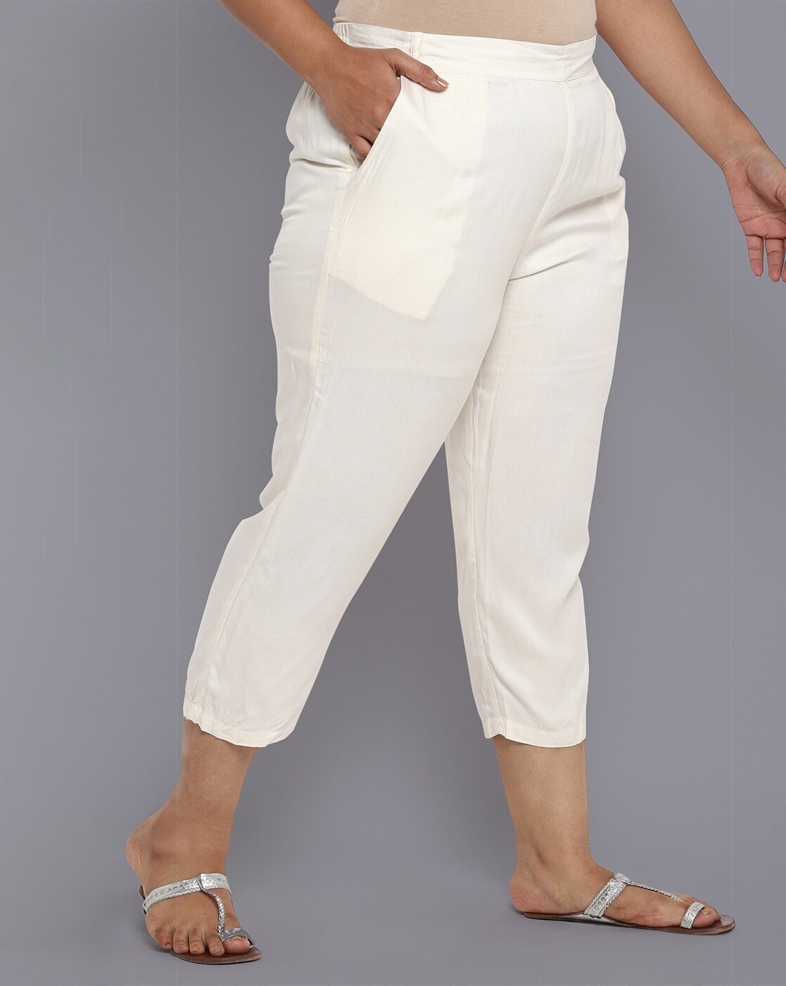 Buy Aurelia White Cotton Trousers for Women Online @ Tata CLiQ