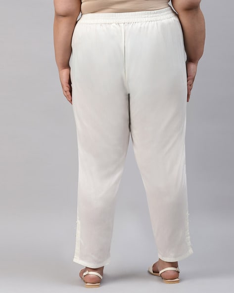 White Linen Pants For Women Tightness Trousers Pocket Casual Plus Size  Pants Hot | eBay