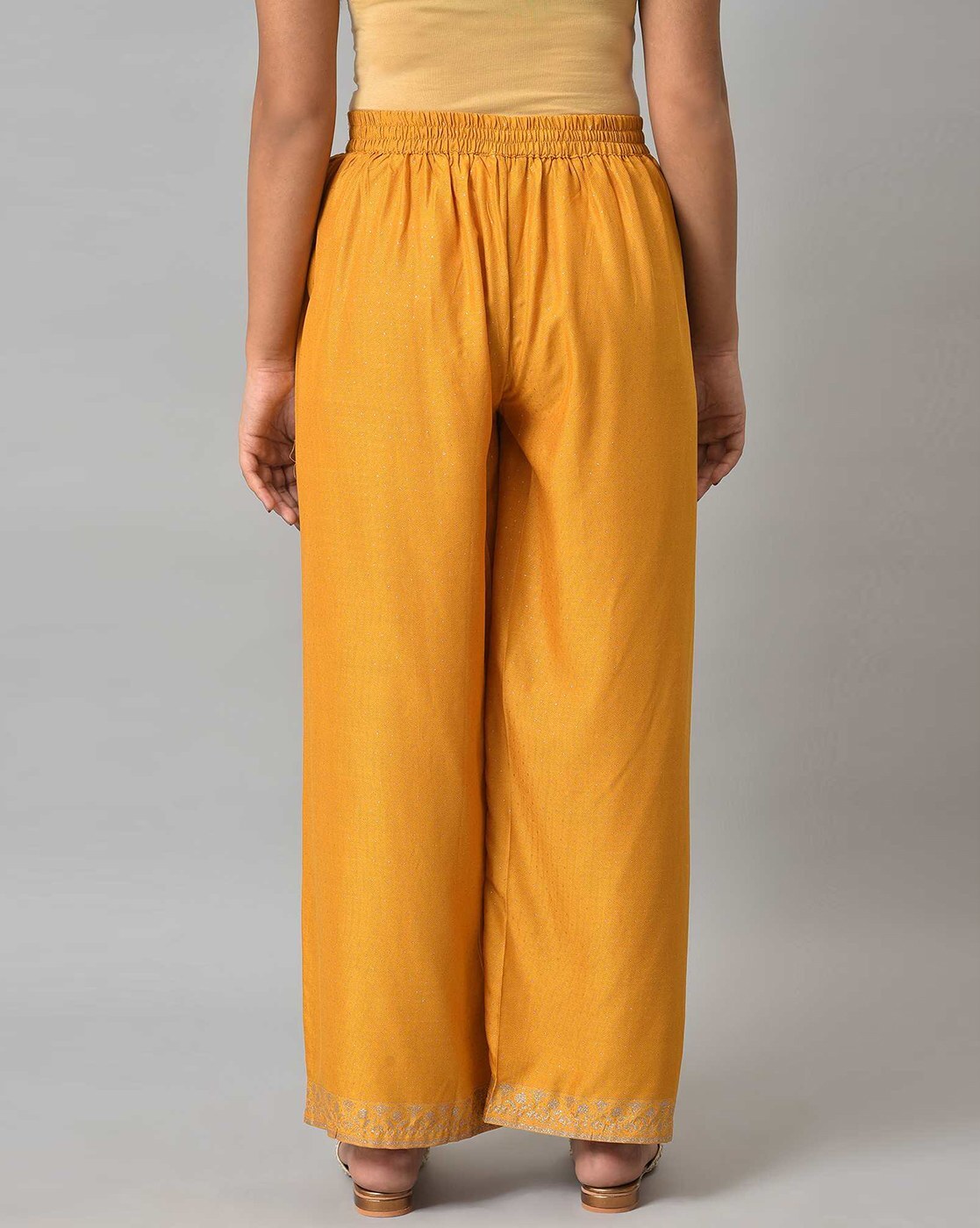 Made by Johnny Women's Pleated Wide Leg Pants with Elastic Waist Band L  MUSTARD - Walmart.com