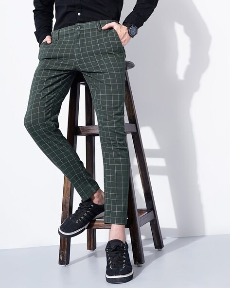 Glen Check Suit Pants - Slim Fit Green Suit Trousers - Stylish Glen Check  Pants | WAM DENIM