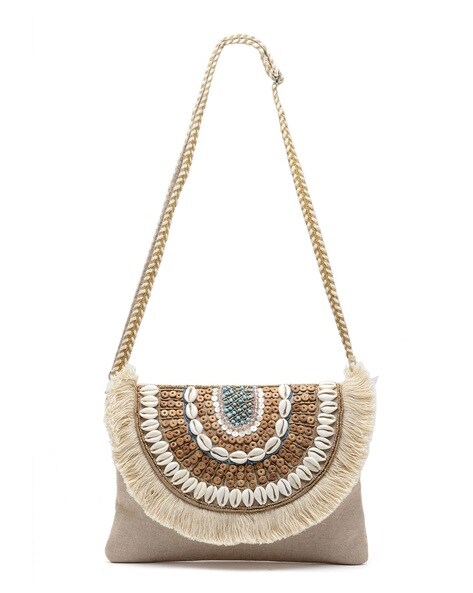 Embellished Leather Fringe Bag