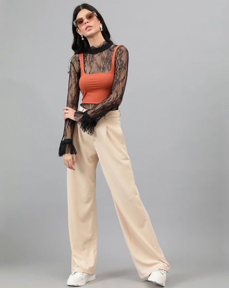 Zara Pants Womens Small Beige Tan Wide Leg Lounge Elastic Waist Drawstring  Crop | eBay
