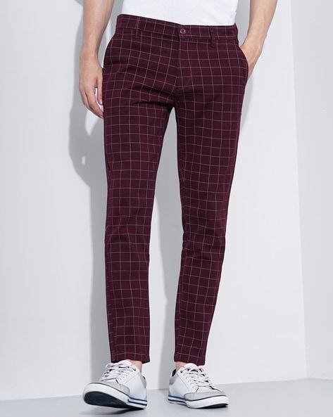 Men's Fashion Casual Check Plaid Trousers Elastic Waist - Temu