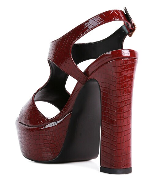 Buy Rag Co Heeled Sandals with PU upper Burgundy Color Women