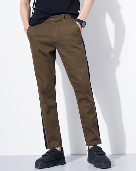 Brown Mid Rise Plain Cotton Slim Fit Chinos Trousers (TOCHARLES) | Celio