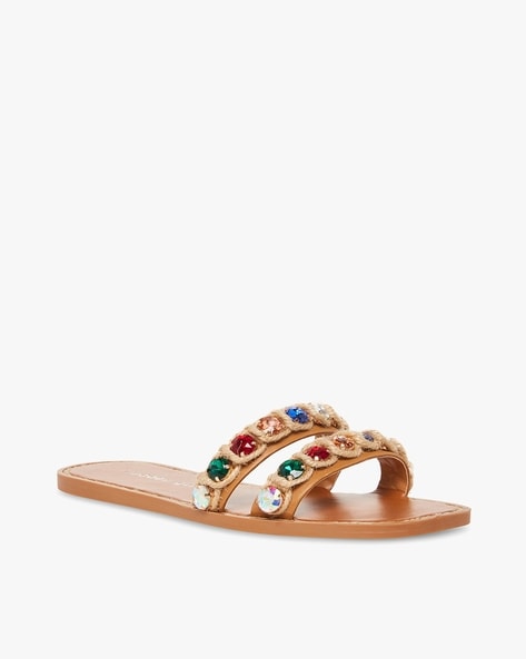 Marseille - Women's Jeweled White Flat Sandals | Mystique Sandals