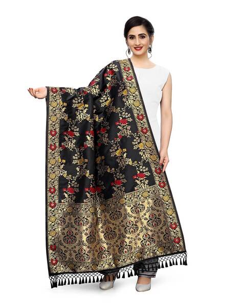Floral Print Silk Blend Dupatta Price in India