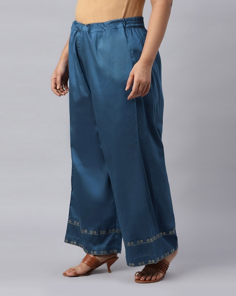 Buy Blush Solid Cotton Flax Parallel Pants Online - W for Woman-cheohanoi.vn