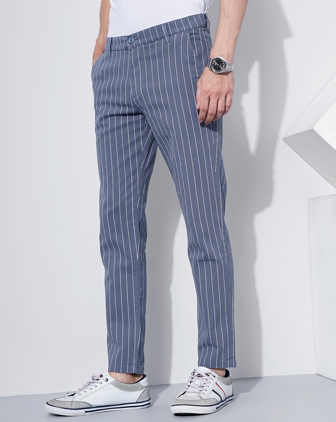Striped Wide Leg Pants Versatile High Waist Slant Pocket - Temu