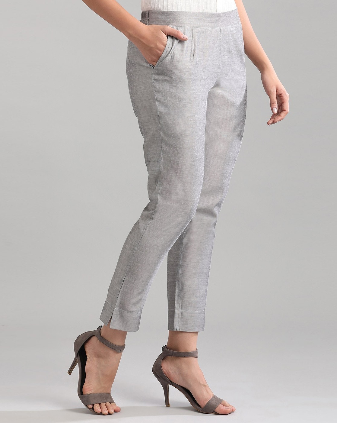 Buy W Women Navy Blue Solid Trousers online