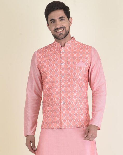 Peach nehru clearance jacket