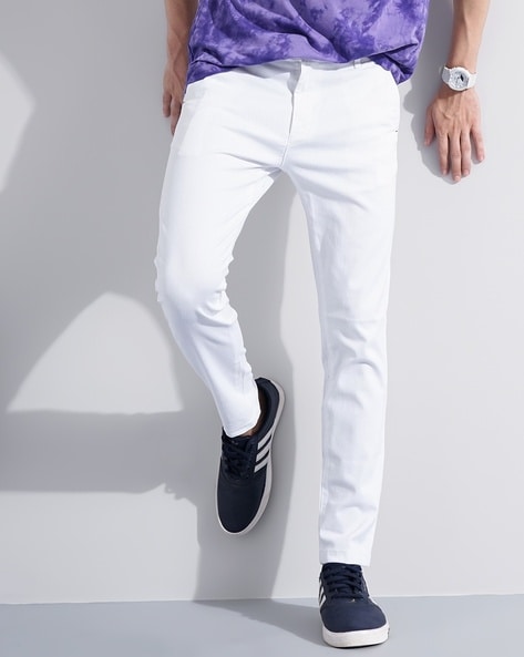Buy Peter England Men White Carrot Fit Solid Cropped Smart Casual Trousers  online  Looksgudin