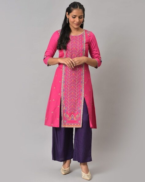 Buy Pink Rayon Straight Kurta Pants Set (Kurta, Straight Palazzo) for  INR2519.30 | Biba India
