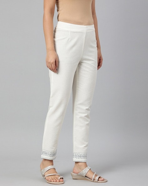 Buy Ecru Fitted Pants Online - W for Woman