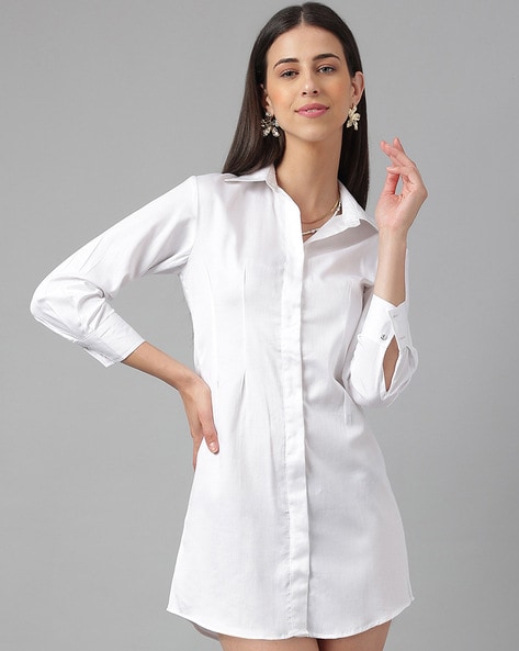 100% Pure Linen White A-Line Shirt Dress / Tunic – EARTHICA
