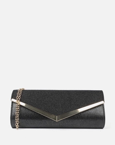 page title,Black Pearl Design Clutch Bag with Chain Strap
