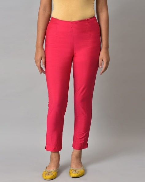Silky Straight Fit Trousers - Dark Pink - Just $3