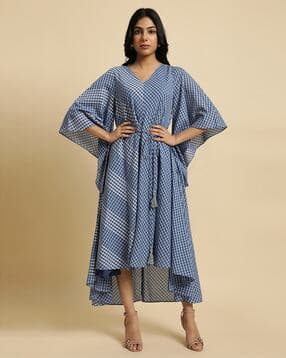 w Checked A-Line Dress with Asymmetric Hem-picture-27