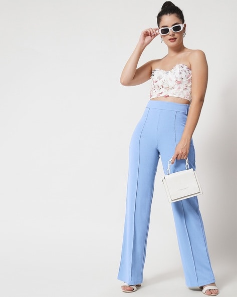 Buy Blue Azur Trousers & Pants for Women by KOTTY Online