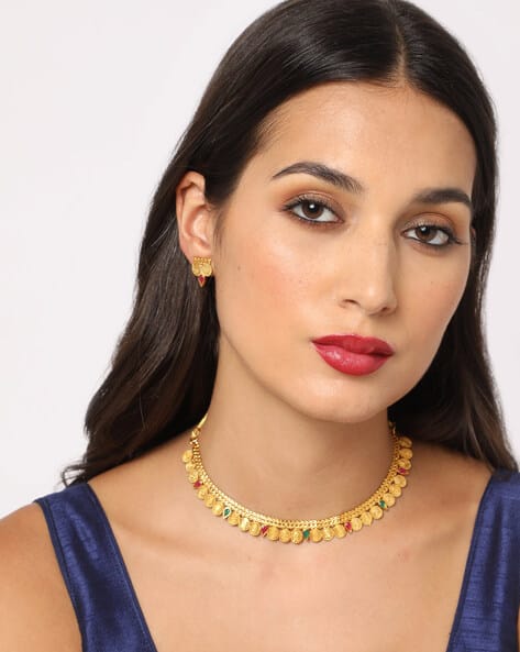 Sleek Snail Design Gold Plated Necklace Earrings Set