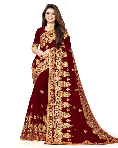 Wedding Wear Printed Soft Lichi Silk Organic Banarasi Maroon color saree,  6.3 m (with blouse piece) at Rs 699/piece in Surat