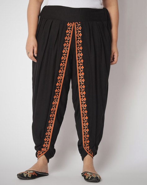 DISOLVE Indian Baggy Pants Pleated Harem Patiala Style for Women India  Clothing Free Size (28 Till 34) (Printed Dhoti Black) : Amazon.in: Fashion