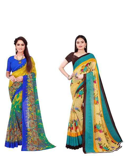 Buy Anand Sarees, Set of 3, Printed Georgette Sarees with Blouse  Piece(TRIO_1164_1_1610_1_1624_1) at Amazon.in