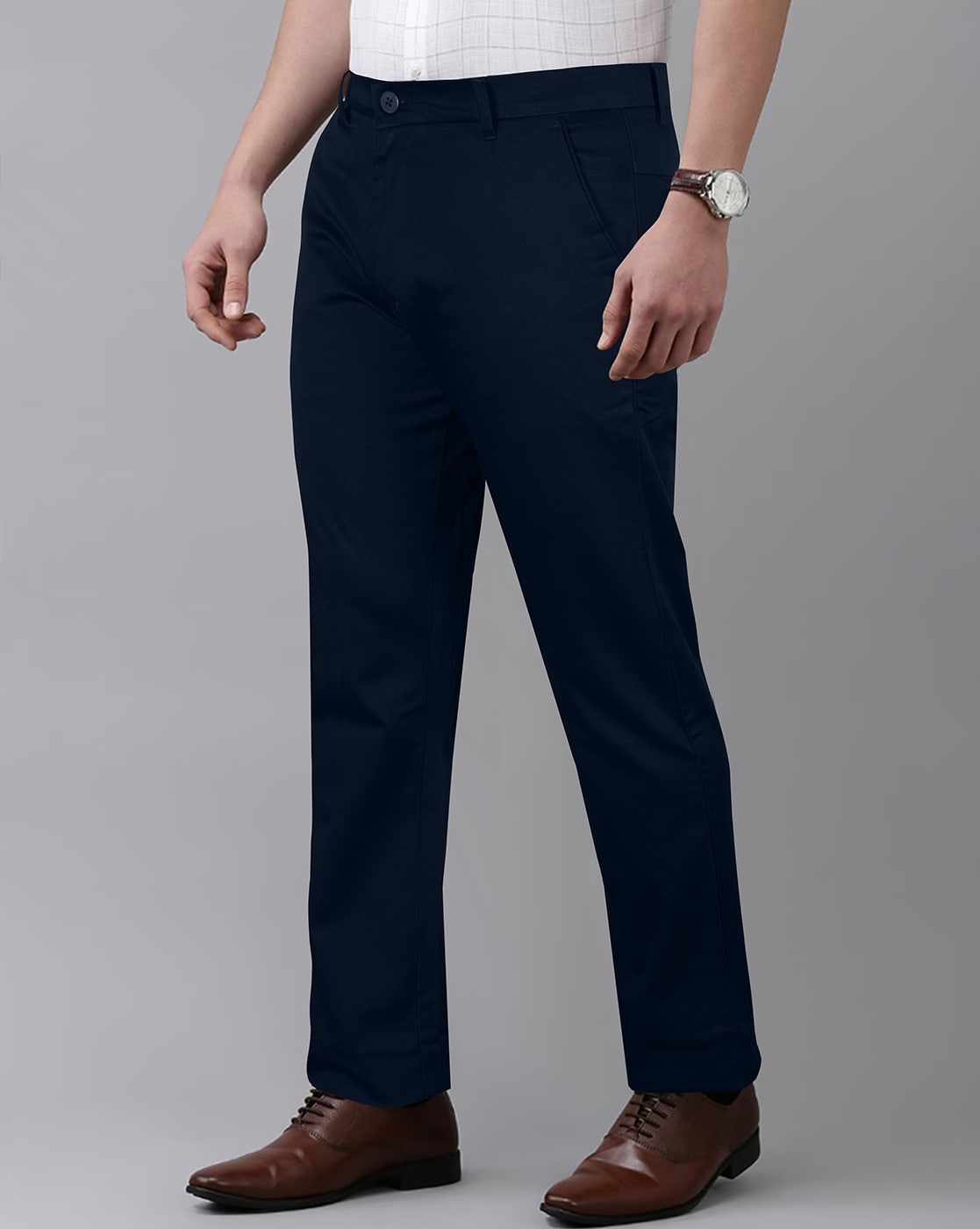 Buy Park Avenue Dark Blue Regular Fit Trousers for Men Online @ Tata CLiQ