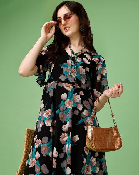 Buy Stylish Plus Size Black Floral Maxi Dress For Ladies