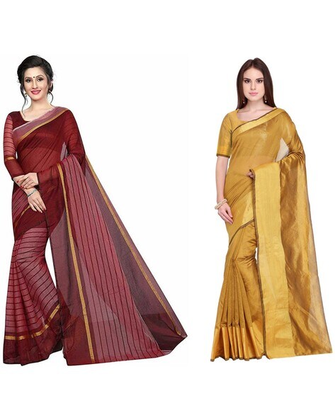 Buy Maroon & Gold Sarees for Women by Saadhvi Online