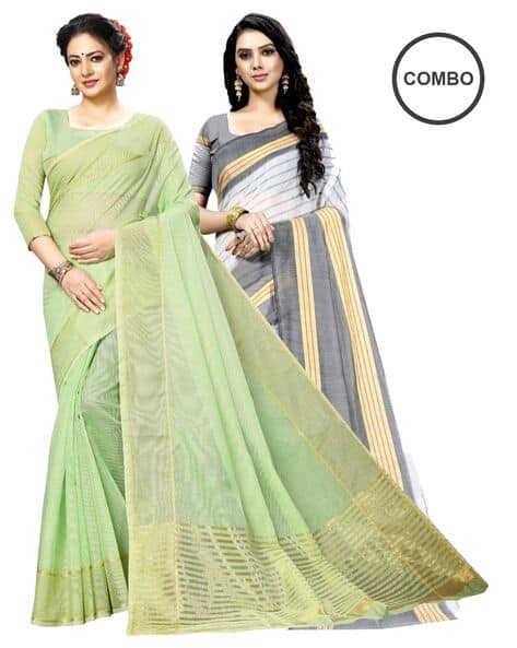 Buy Green White Sarees for Women by Saadhvi Online