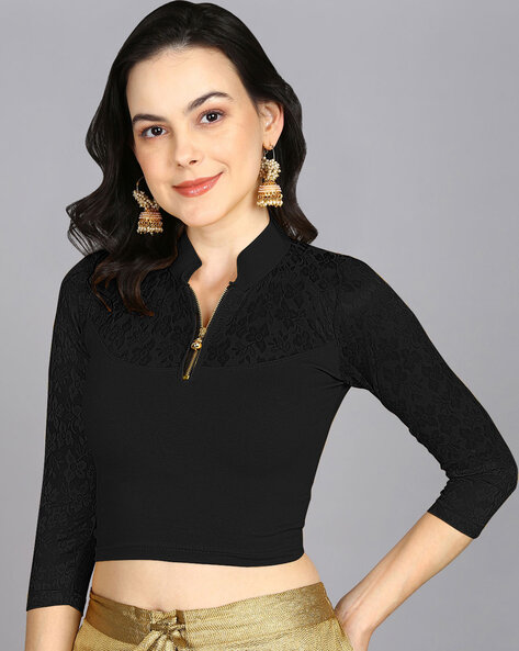 Lace zip front blouse hotsell