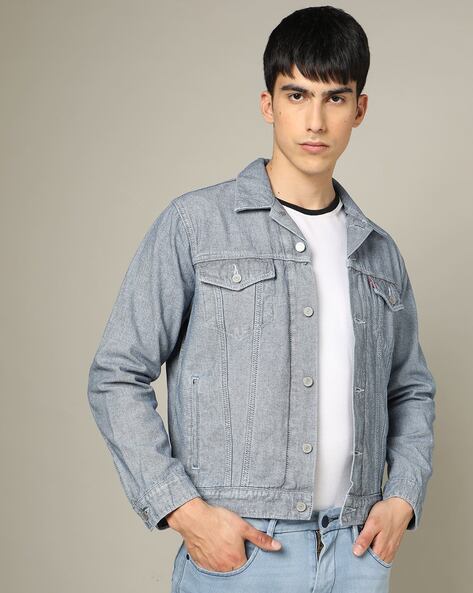 Men's Loose Fit Denim Jacket With Butterfly Print | boohoo