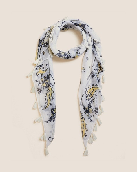 Paisley Print Scarf with Tassels Price in India