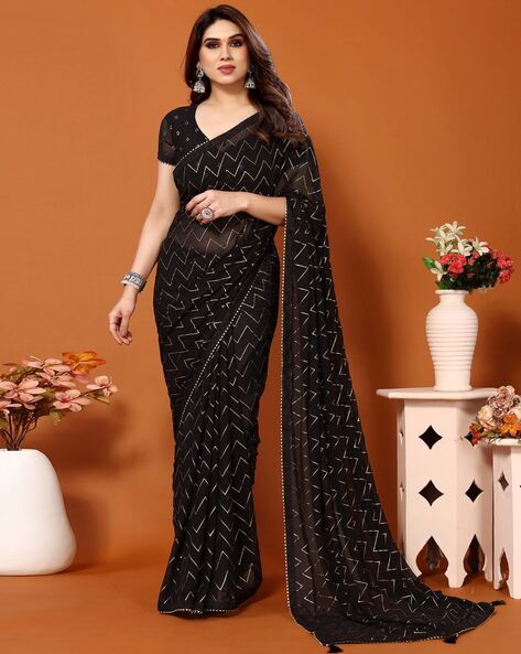 SOURBH Women's Cotton Blend Woven Madhubani Printed Saree with Blouse Piece  (19816-Black) : Amazon.in: Fashion
