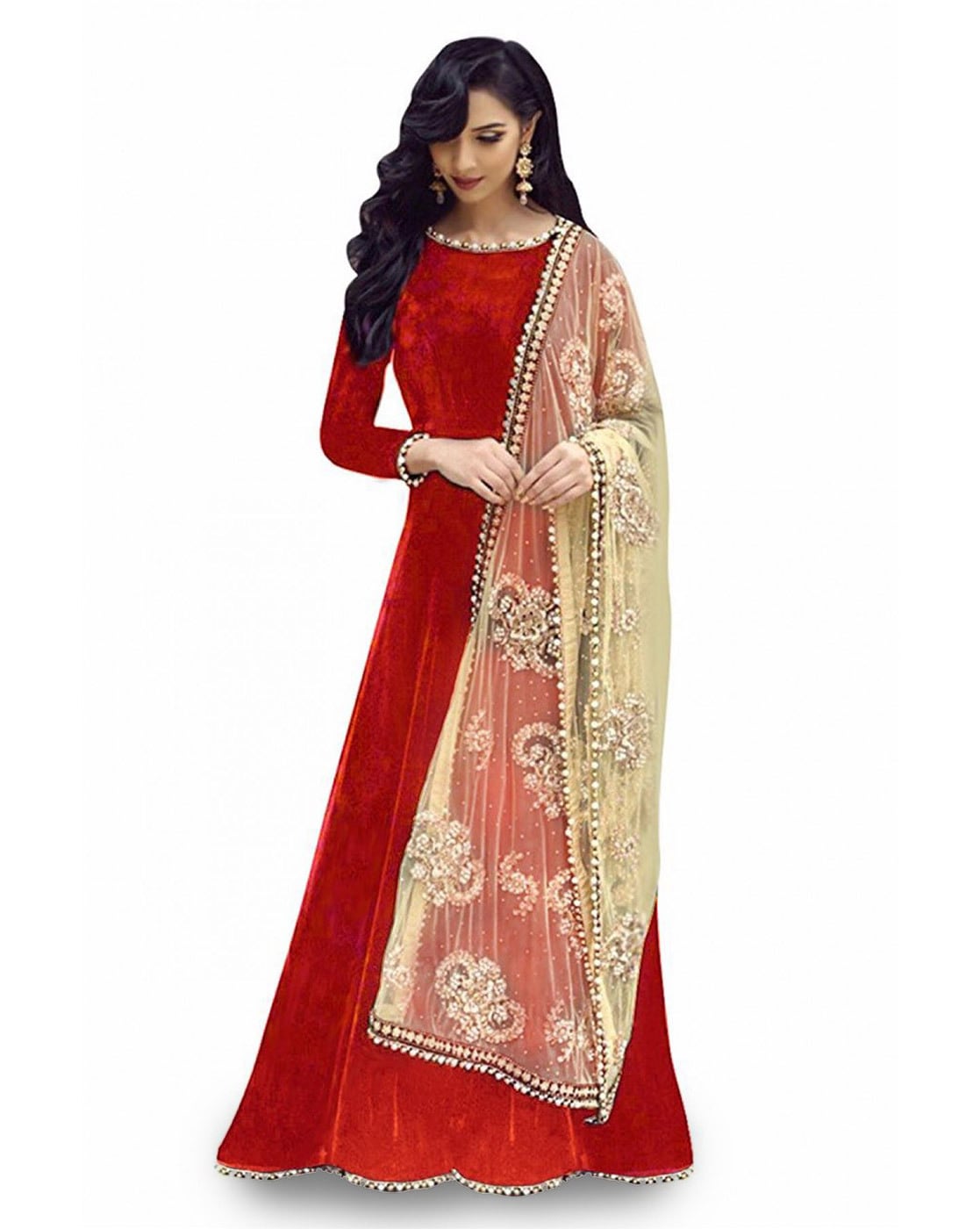 Indian Designer Aliya Cut Dresses With Dupatta And Pant Party Wear Red Gown  | eBay