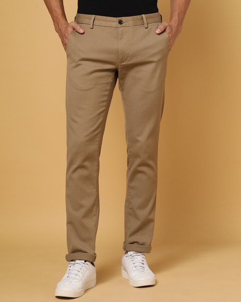 Buy Men Khaki Slim Fit Solid Casual Trousers Online - 743395 | Allen Solly