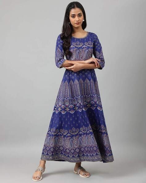 Buy Blue Floral Printes Summer Shirt Dress Online - W for Woman