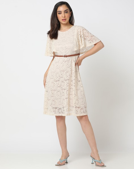 Women Lace A-Line Dress with Belt