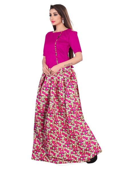 Buy JUNIPER Multi Boat Neck Dull Satin Flared Womens Lehenga Choli |  Shoppers Stop