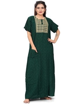 vinayak international Embroidered Nightgown with Round Neck-picture-31