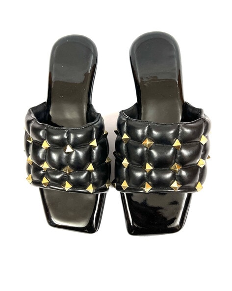 Black quilted flat discount sandals