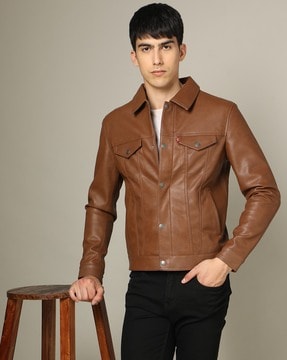 Men's levi's sale brown leather jacket