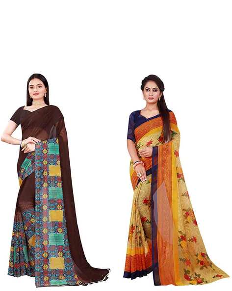 Buy Anand Sarees Printed Daily Wear Georgette Multicolor, Red, Blue Sarees  Online @ Best Price In India | Flipkart.com