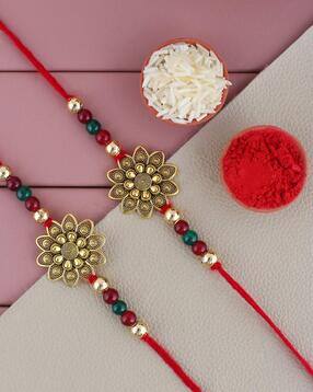 lucky jewellery Set of 2 Gold-Plated Tie-Up Rakhis with Roli Rice-picture-15