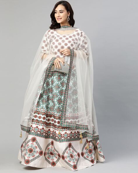 Buy White Lehenga Choli In Raw Silk With Resham And Floral Sequins  Embroidered Petals Online - Kalki Fashion