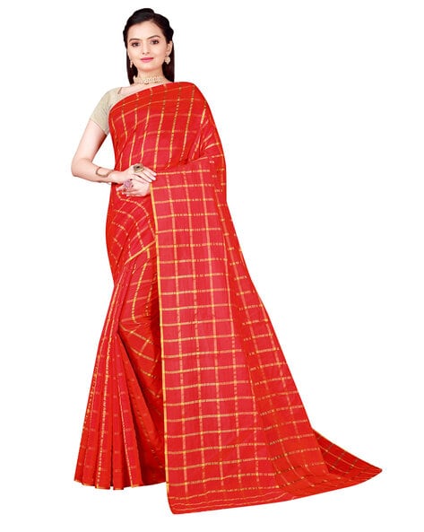 Multi-Colour Checked Kanjeevaram Silk Saree - Tulsi Weaves