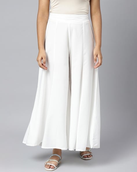 Buy TAG 7 Women White Solid Straight Palazzos - Palazzos for Women 11235000  | Myntra