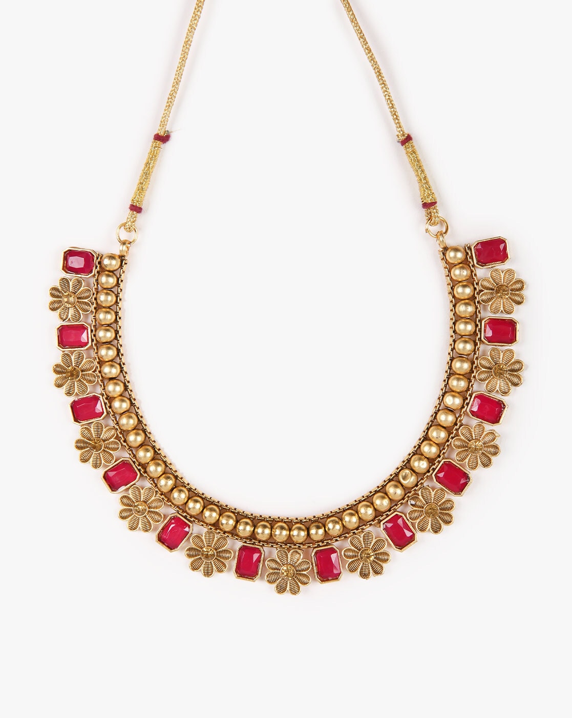 Mixed Stone Statement Necklace & Earring Set in Ruby - ShopperBoard